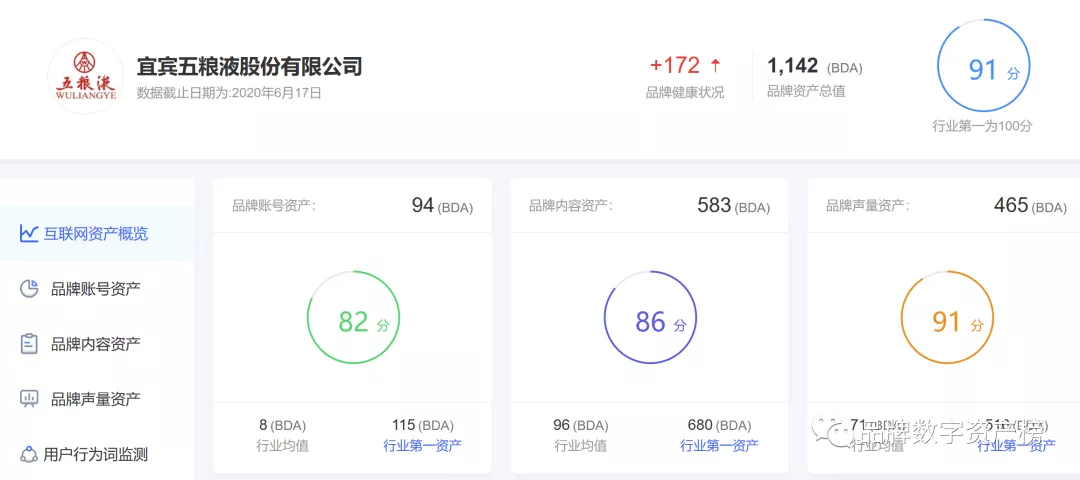 五糧液品牌數字資産狀況（來(lái)源：九一數據）